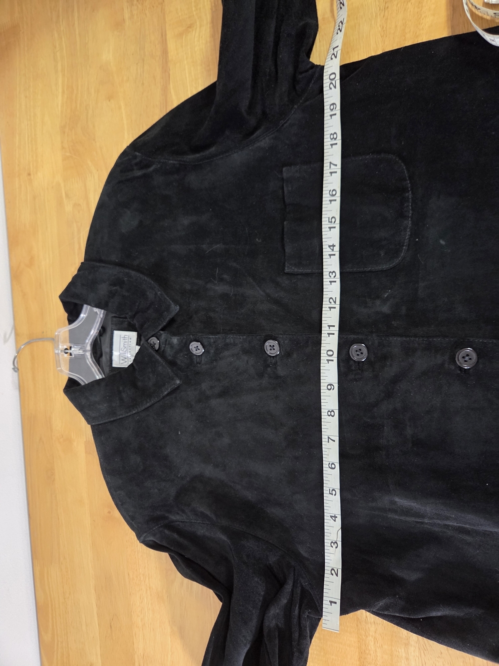 Black Suede Button-Front Lined Shirt Jacket Womens Vintage - Picture 4 of 6